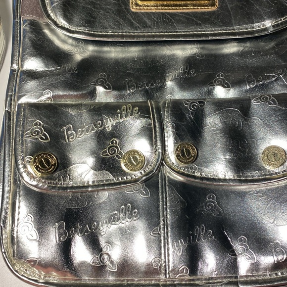 Betsy Johnson / Silver Laptop bag. 2 front pockets side pockets 16”h X 12”w - Picture 3 of 5